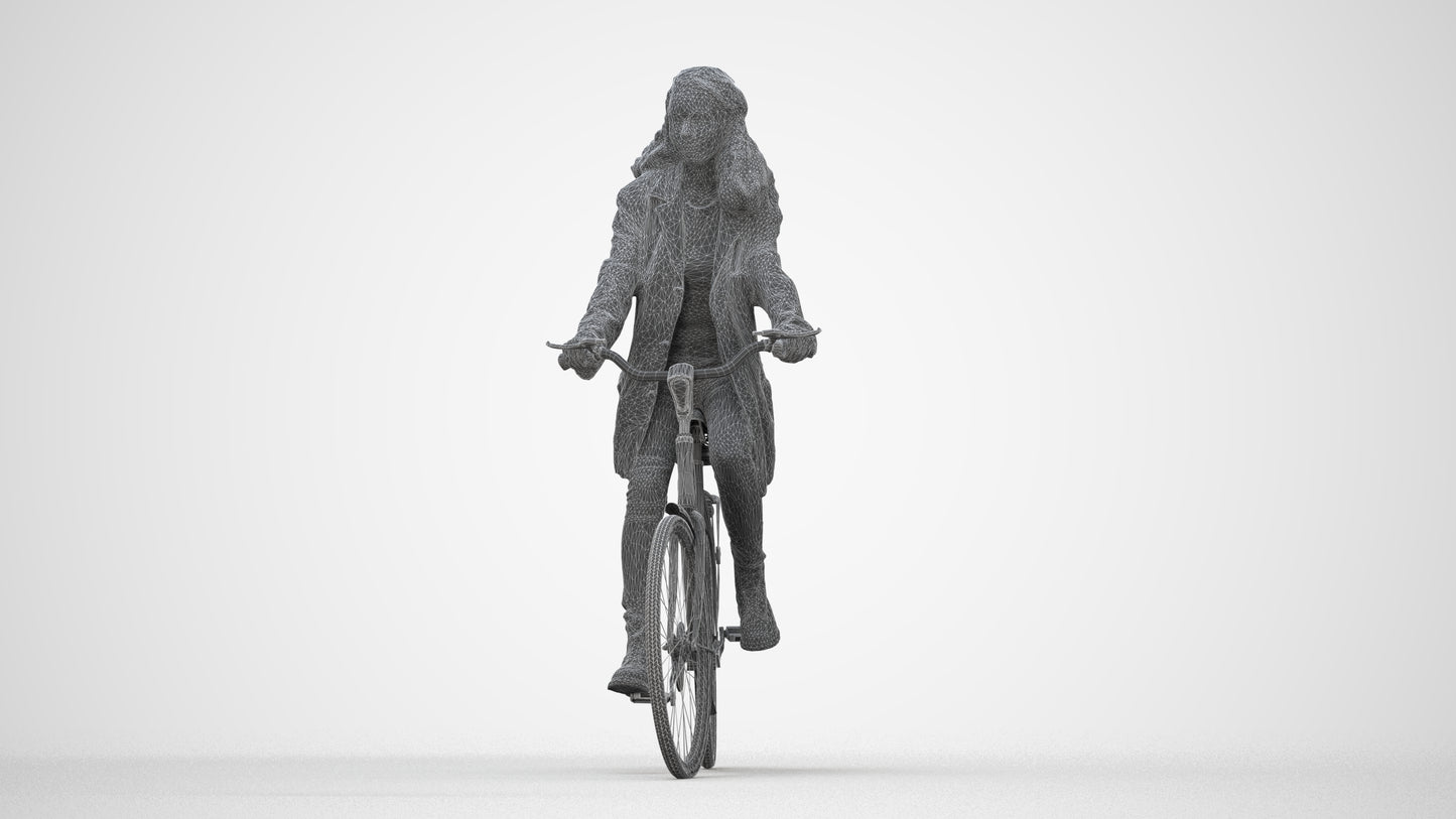 scanned 3D woman casual cycling, photogrammetry people for Enscape and V-Ray, wireframe back view