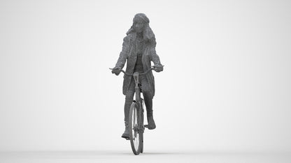 scanned 3D woman casual cycling, photogrammetry people for Enscape and V-Ray, wireframe back view