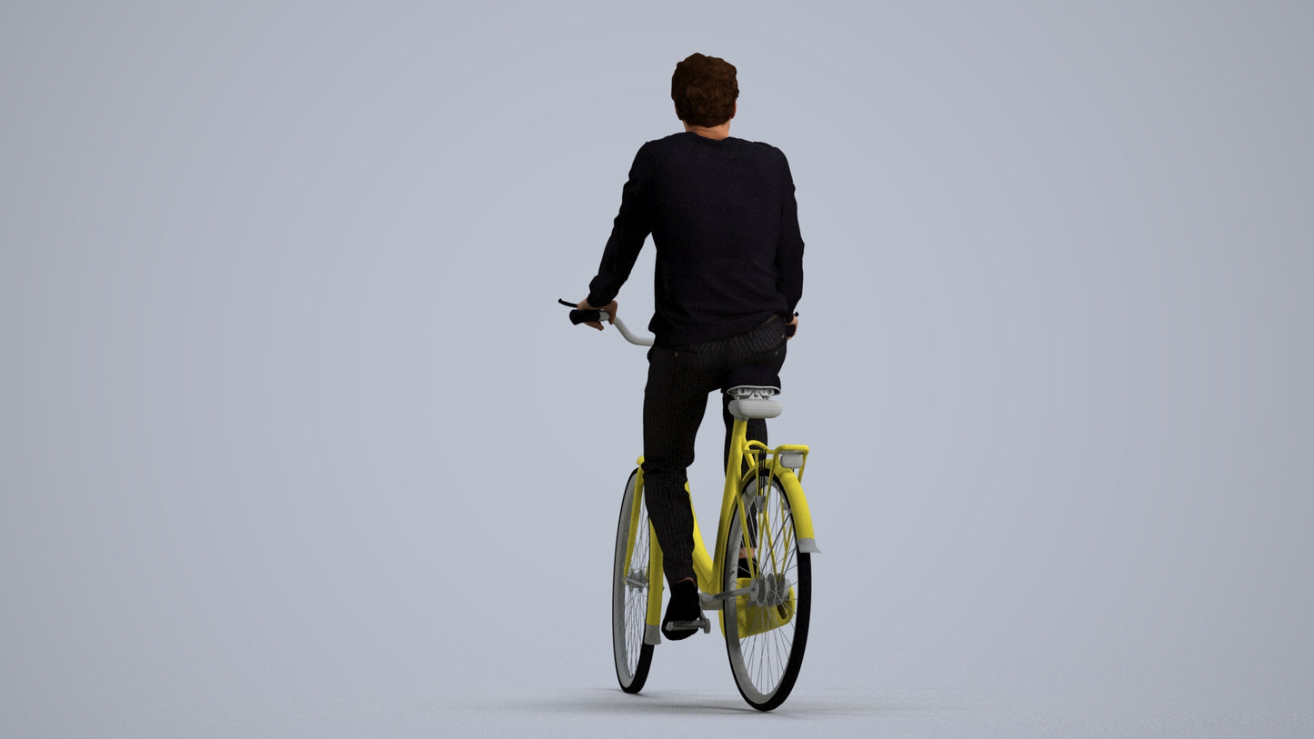 3D people model man casual cycling, scanned human for 3ds Max rendering, front view render