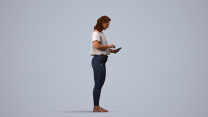 3D human model woman casual standing, photogrammetry scanned person for archviz, side view render