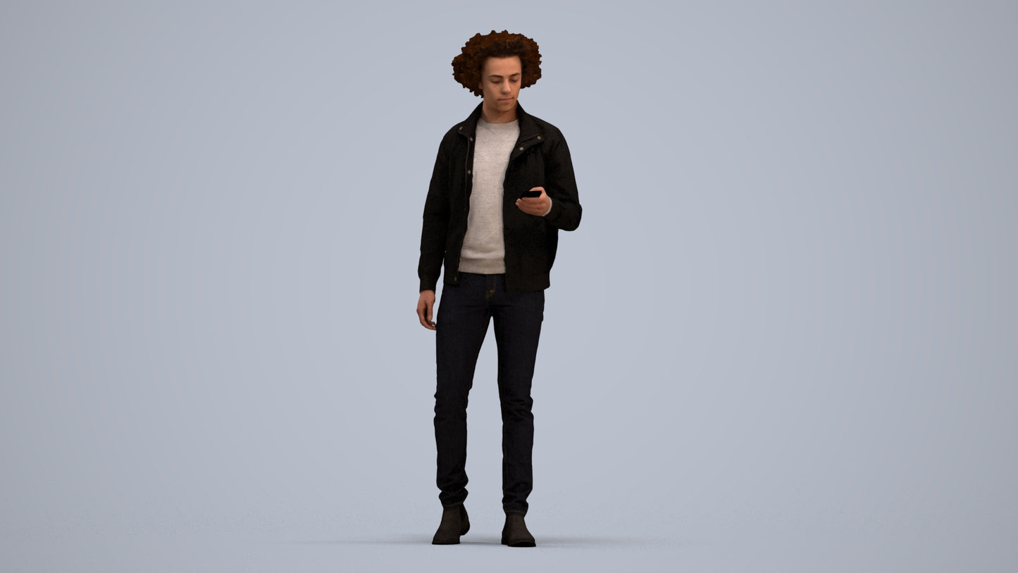 photogrammetry 3D man casual standing, realistic human model archviz FBX, standing pose render