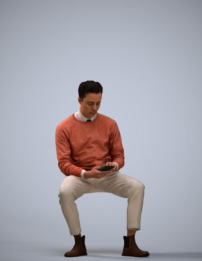 3D people model man casual sitting, scanned human for 3ds Max rendering