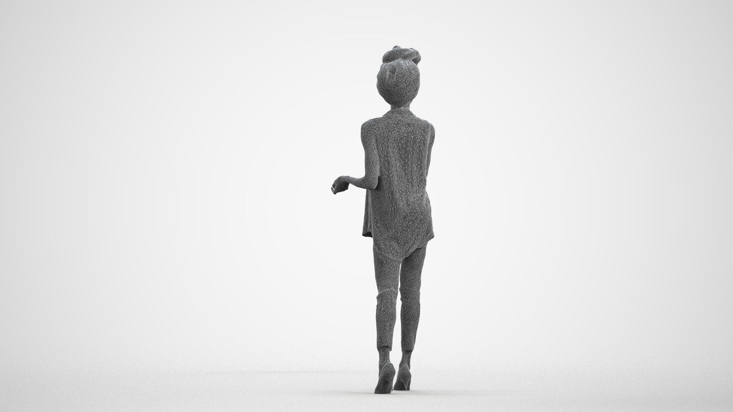 scanned 3D woman casual walking, photogrammetry people for Enscape and V-Ray, wireframe front view