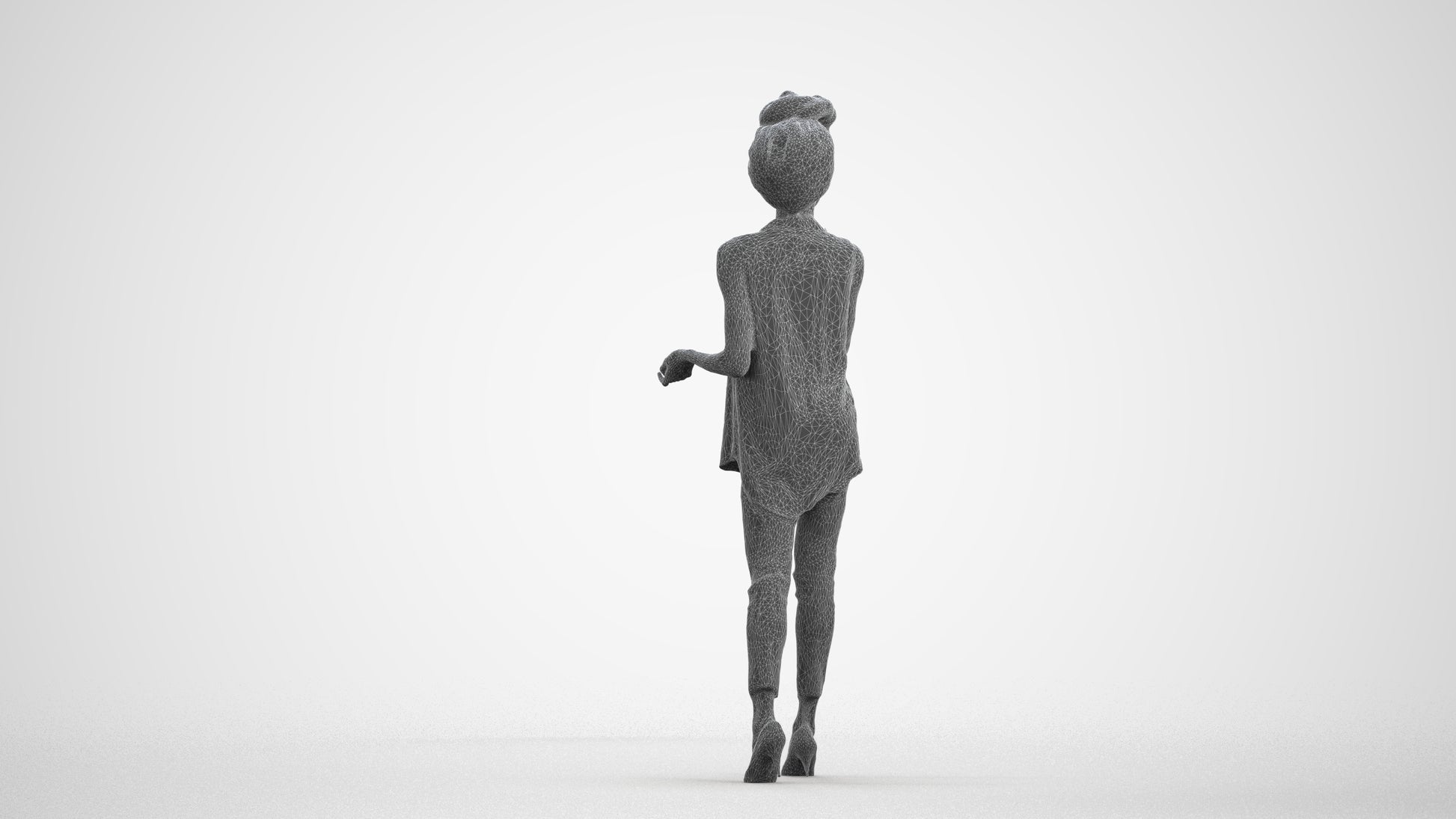 scanned 3D woman casual walking, photogrammetry people for Enscape and V-Ray, wireframe front view