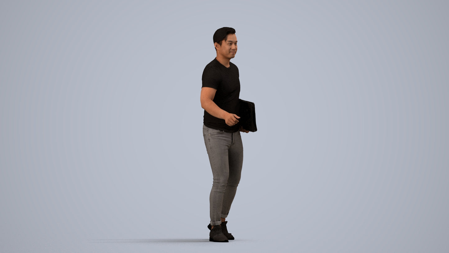 realistic 3D people man casual door, render-ready for V-Ray and Corona, FBX OBJ, side view render