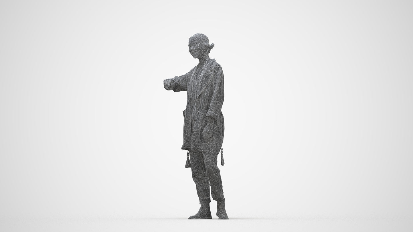 realistic 3D woman casual standing, scanned archviz people for Blender and 3ds Max, wireframe back view