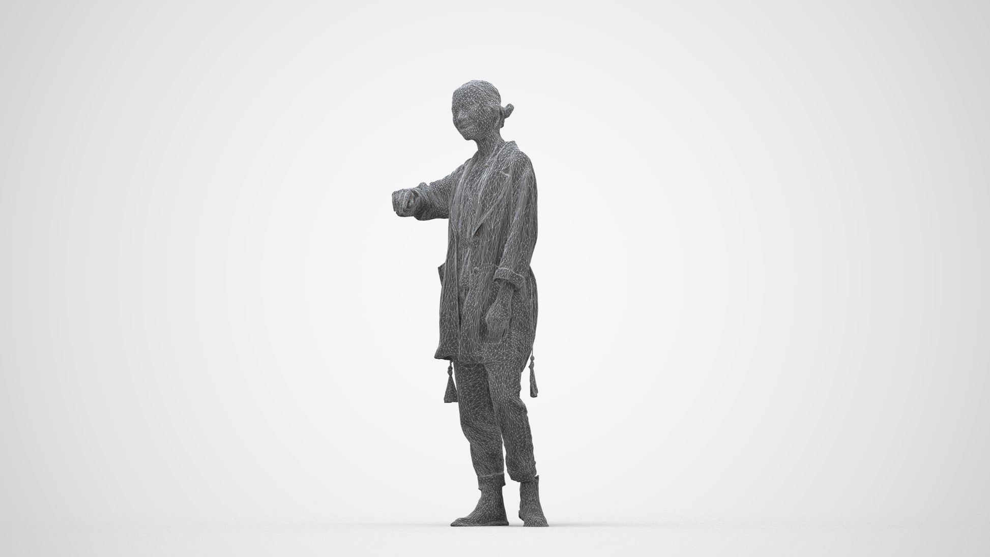 realistic 3D woman casual standing, scanned archviz people for Blender and 3ds Max, wireframe back view