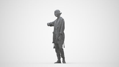 realistic 3D woman casual standing, scanned archviz people for Blender and 3ds Max, wireframe back view