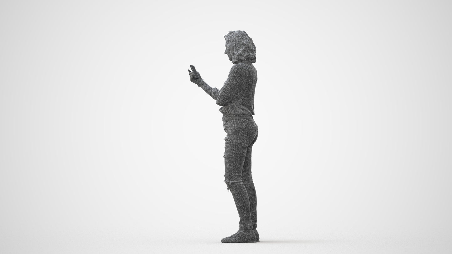 3D human model woman casual standing, photogrammetry scanned person for archviz, square thumbnail