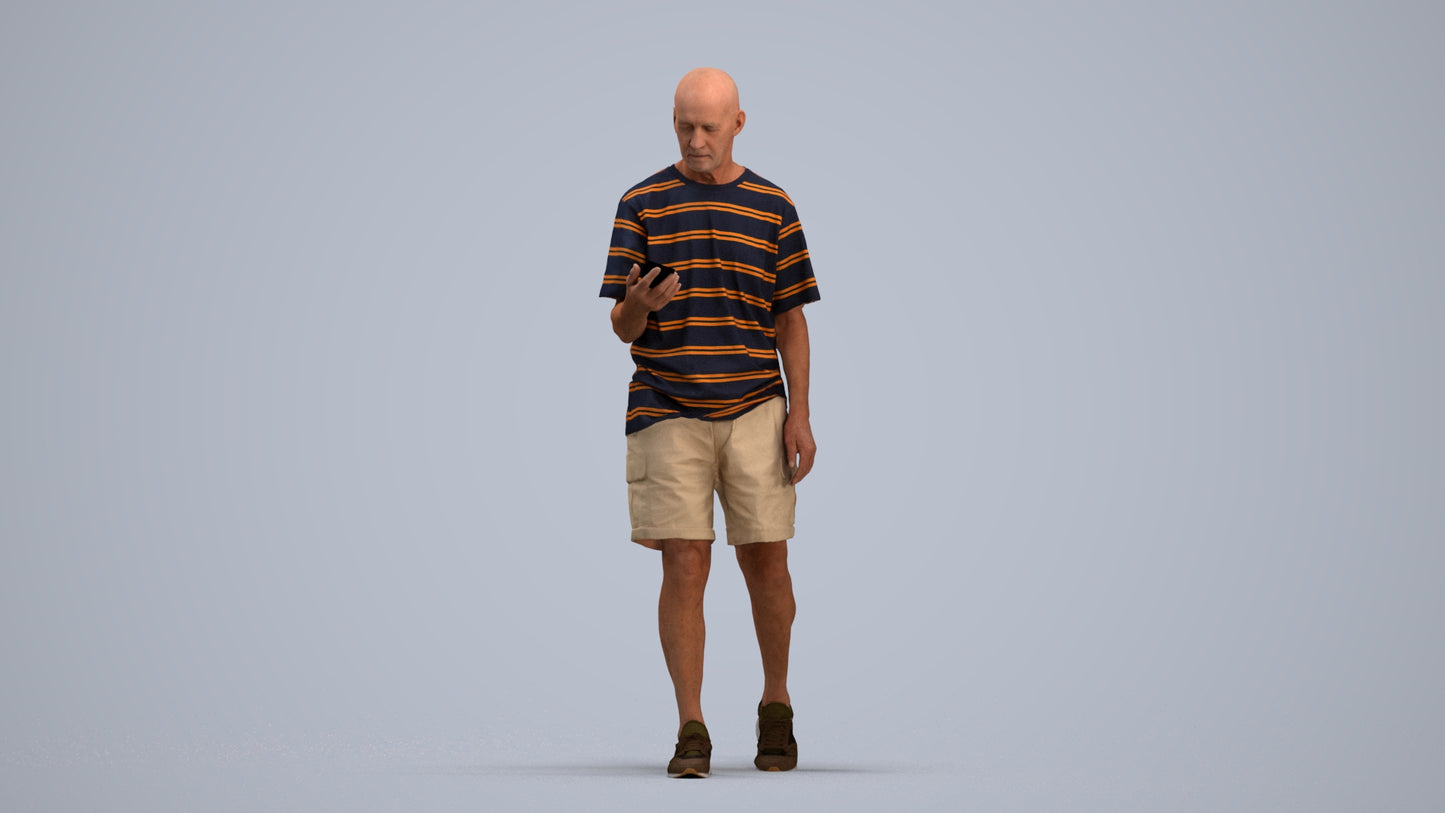 scanned 3D senior man casual walking, photogrammetry people for Enscape and V-Ray, standing pose render
