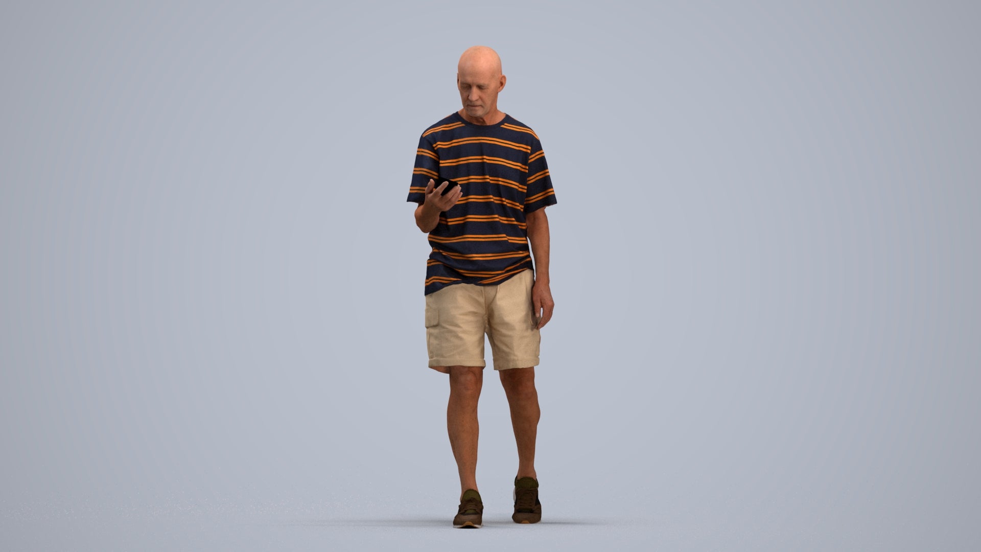 scanned 3D senior man casual walking, photogrammetry people for Enscape and V-Ray, standing pose render