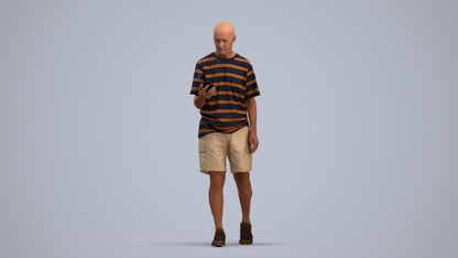 scanned 3D senior man casual walking, photogrammetry people for Enscape and V-Ray, standing pose render
