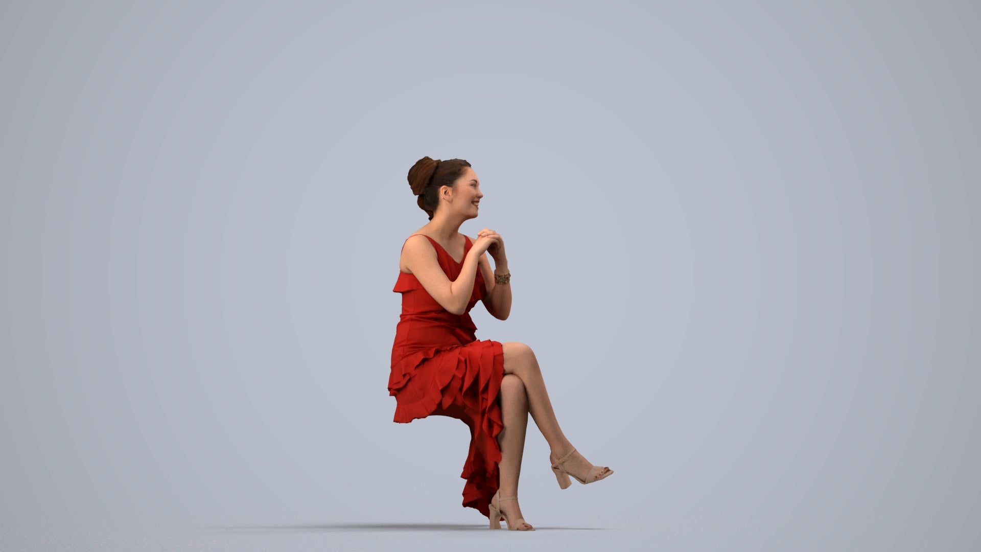 scanned 3D woman formal formalaffairs, photogrammetry people for Enscape and V-Ray, side view render