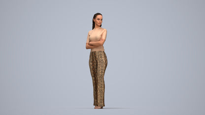 realistic 3D people woman casual standing, render-ready for V-Ray and Corona, FBX OBJ, top-down view render