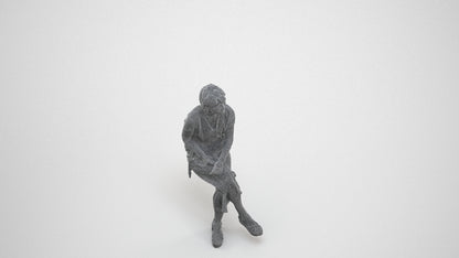 realistic 3D senior woman casual sitting, scanned archviz people for Blender and 3ds Max, wireframe three-quarter view
