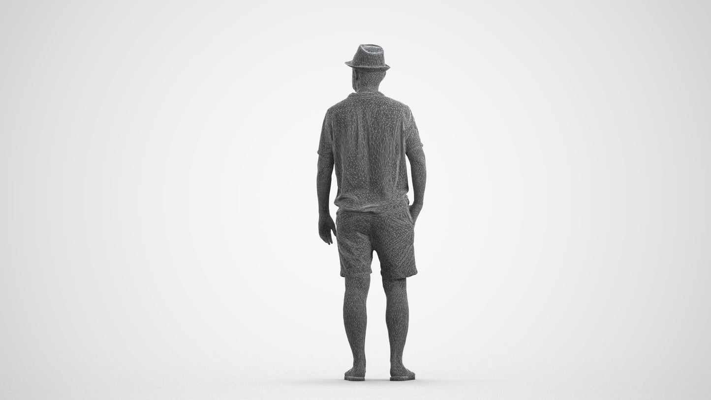 scanned 3D man standing, photogrammetry people for Enscape and V-Ray, wireframe front view