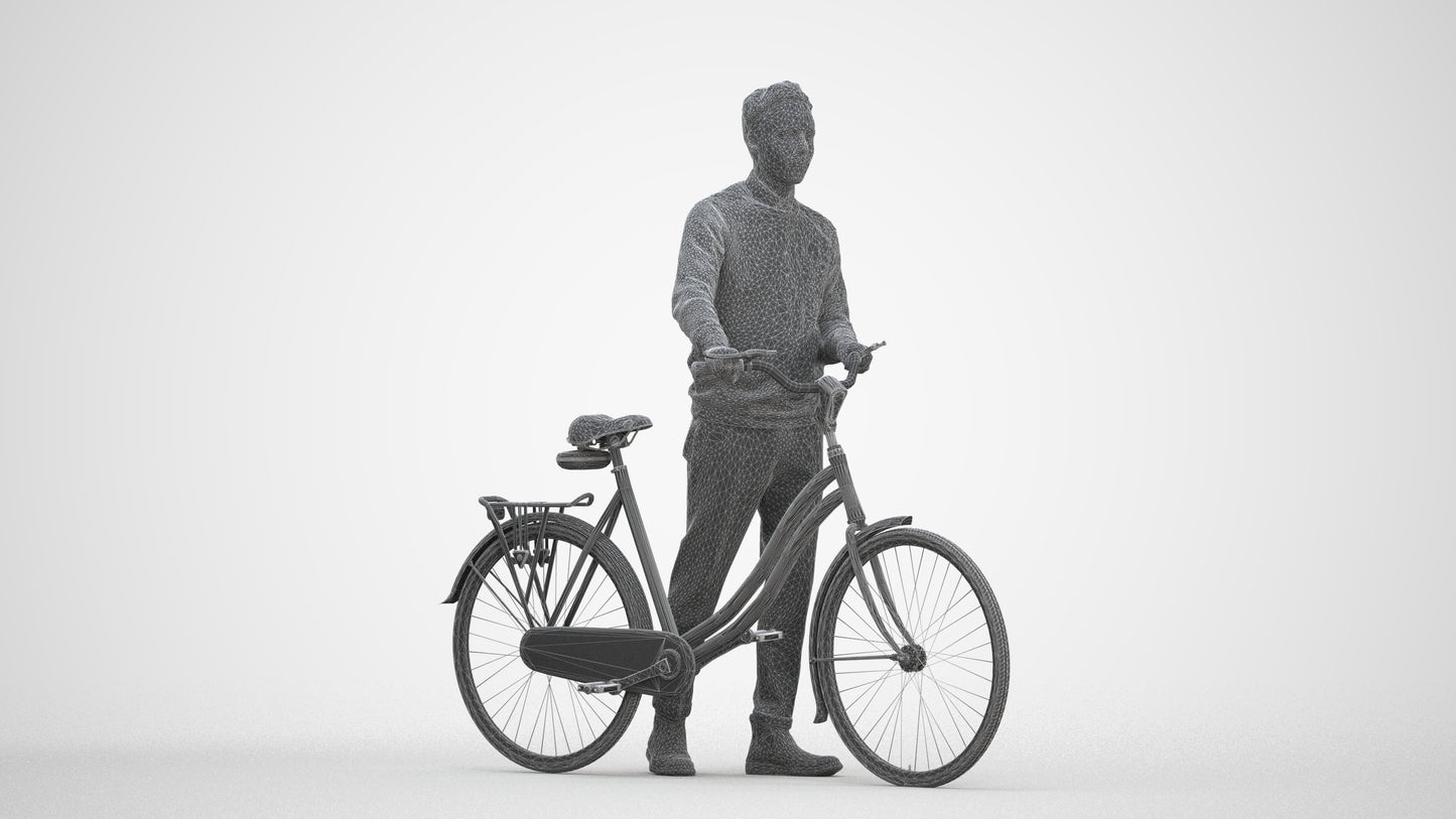 3D people model man casual cycling, scanned human for 3ds Max rendering, three-quarter front view render