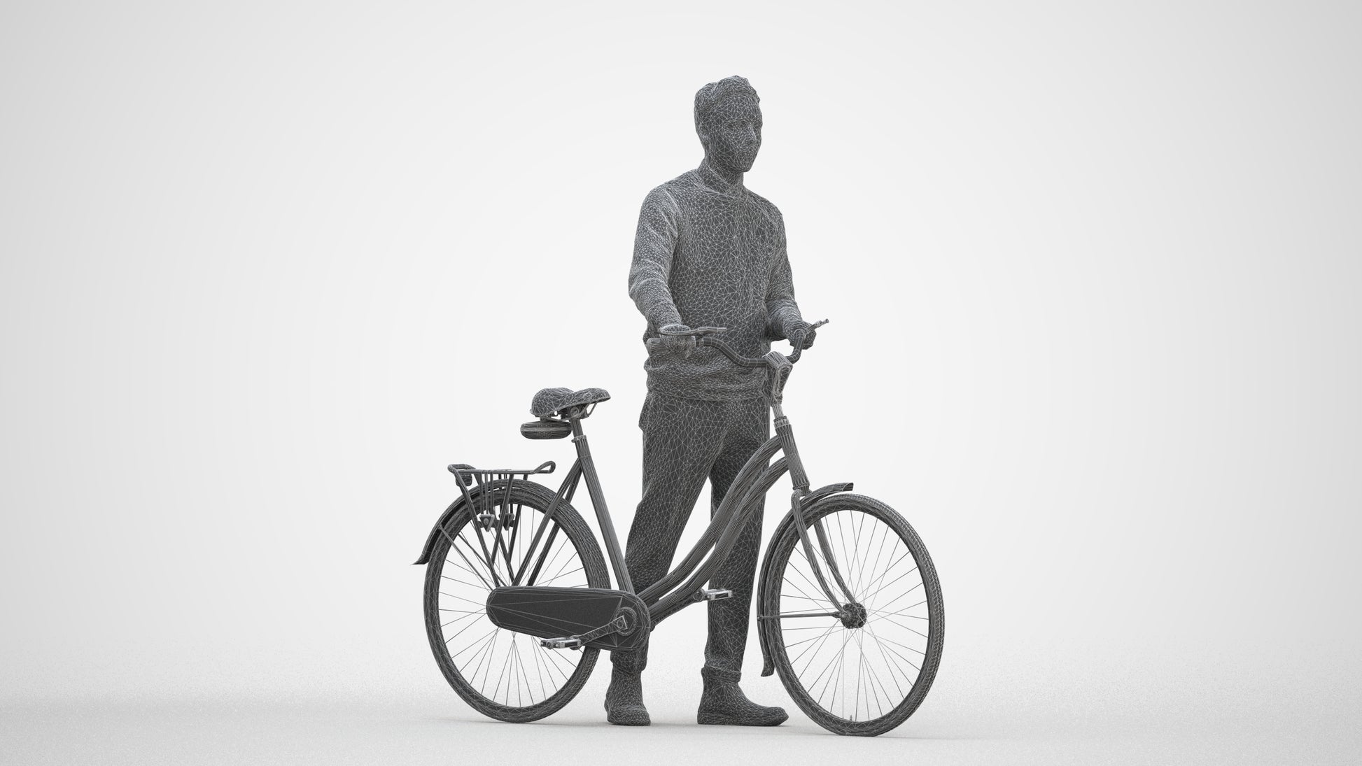 3D people model man casual cycling, scanned human for 3ds Max rendering, three-quarter front view render