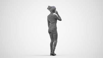 3D human model woman casual walking, photogrammetry scanned person for archviz, wireframe side view