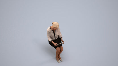 3D people model senior woman business sitting, scanned human for 3ds Max rendering, back view render