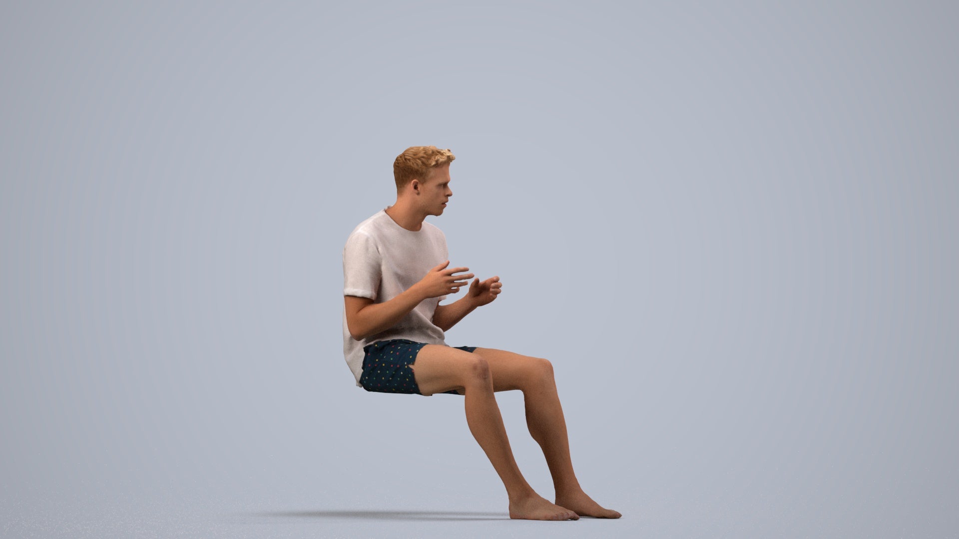 3D scanned man sitting casual, photorealistic archviz people for Enscape and SketchUp, side view render