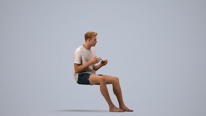 3D scanned man sitting casual, photorealistic archviz people for Enscape and SketchUp, side view render