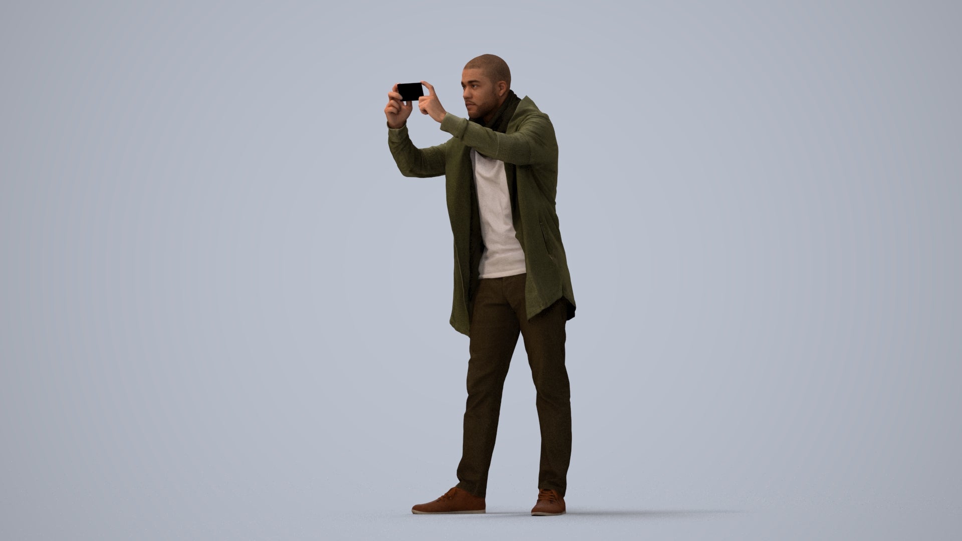 realistic 3D human man casual standing, archviz people FBX OBJ for Blender, three-quarter view render