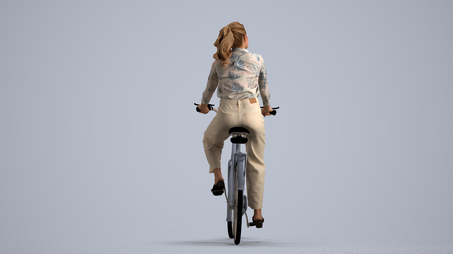 3D scanned woman cycling casual, photorealistic archviz people for Enscape and SketchUp, front view render