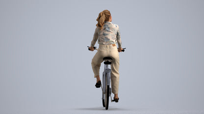3D scanned woman cycling casual, photorealistic archviz people for Enscape and SketchUp, front view render