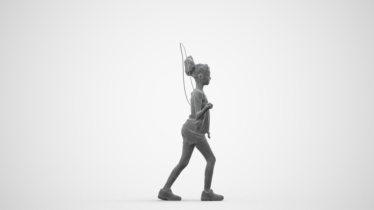 scanned 3D girl sport kids, photogrammetry people for Enscape and V-Ray, wireframe side view
