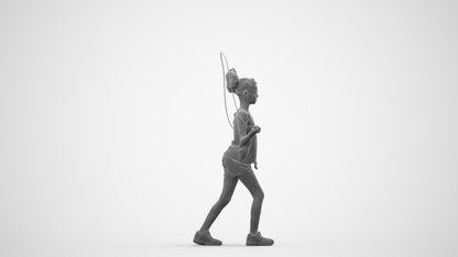scanned 3D girl sport kids, photogrammetry people for Enscape and V-Ray, wireframe side view