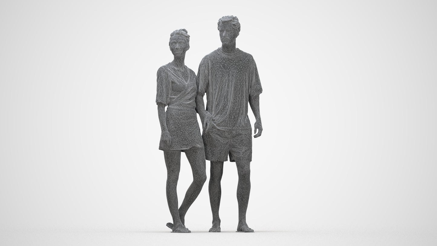 realistic 3D human woman casual couple, archviz people FBX OBJ for Blender, wireframe back view