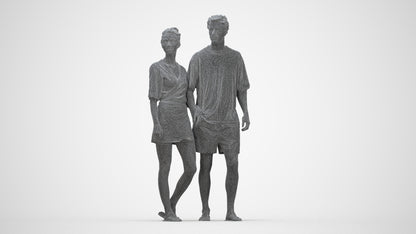realistic 3D human woman casual couple, archviz people FBX OBJ for Blender, wireframe back view
