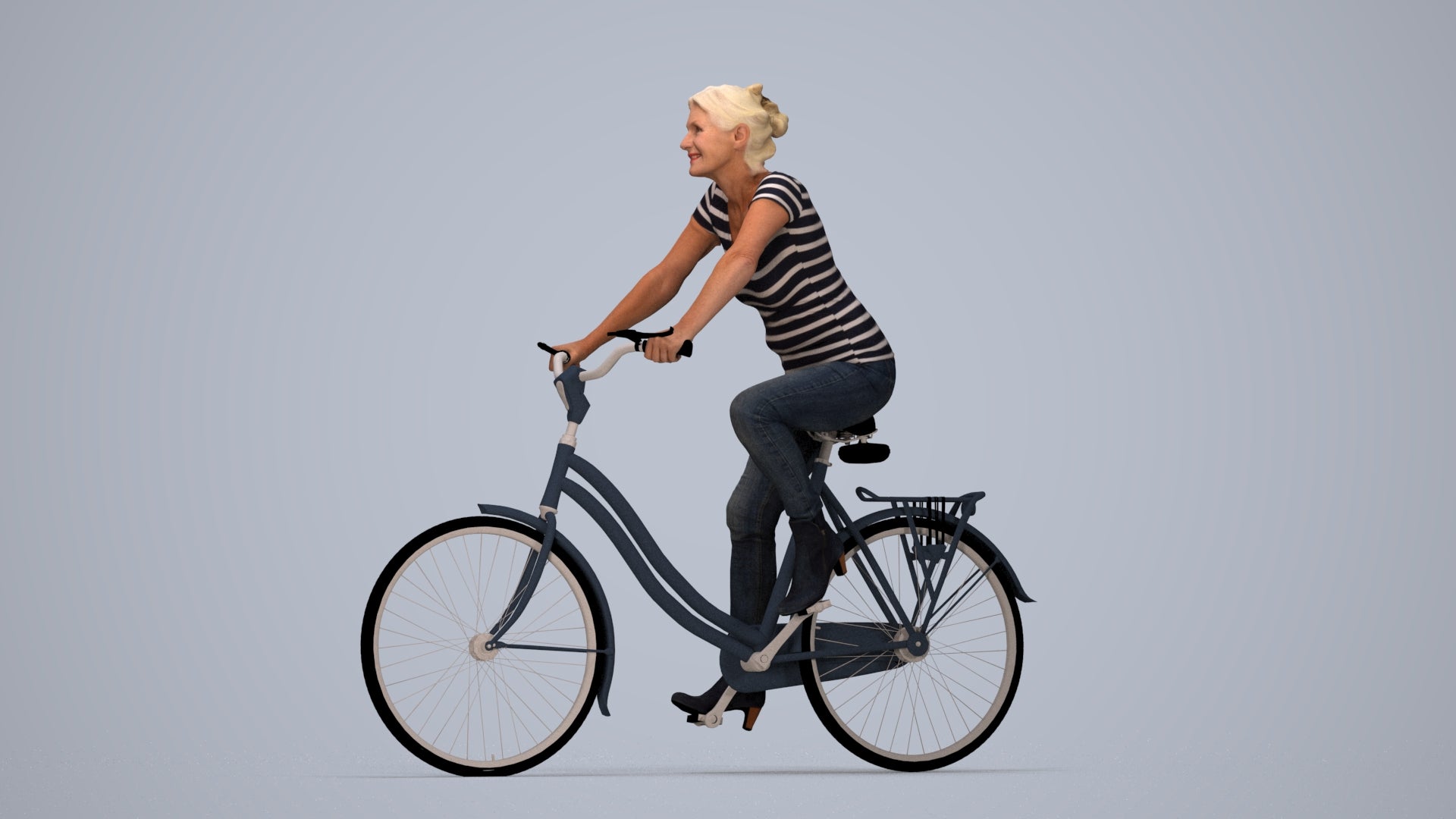 scanned 3D senior woman casual cycling, photogrammetry people for Enscape and V-Ray, top-down view render