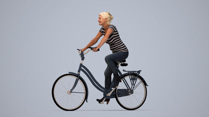 scanned 3D senior woman casual cycling, photogrammetry people for Enscape and V-Ray, top-down view render