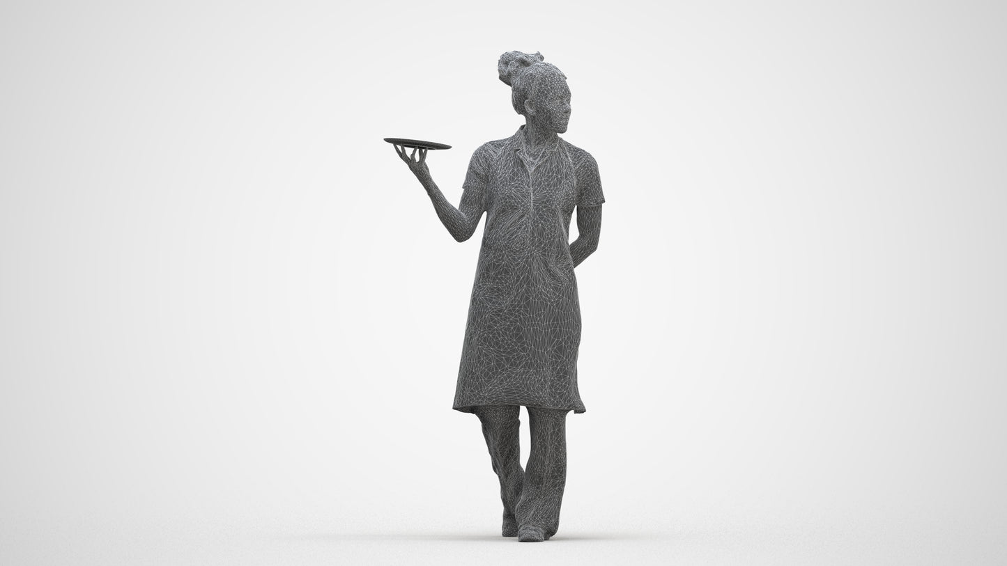 realistic 3D human woman hospitality, archviz people FBX OBJ for Blender, three-quarter front view render