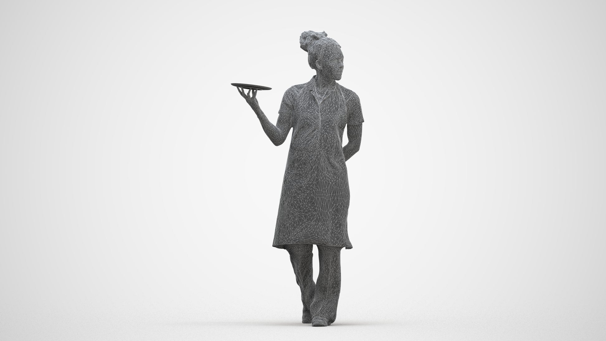 realistic 3D human woman hospitality, archviz people FBX OBJ for Blender, three-quarter front view render