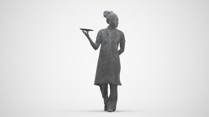 realistic 3D human woman hospitality, archviz people FBX OBJ for Blender, three-quarter front view render