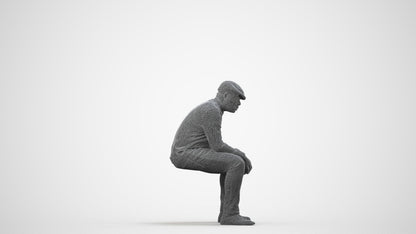 realistic 3D man casual sitting, scanned archviz people for Blender and 3ds Max, wireframe side view