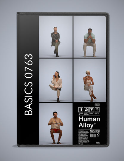 photogrammetry 3D people sitting collection, 5 realistic human models archviz FBX