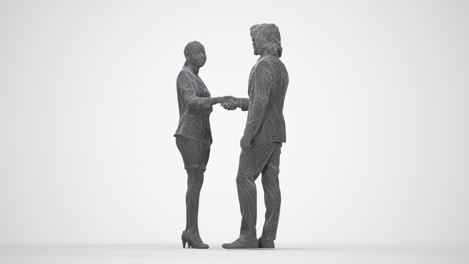 3D human model woman business, photogrammetry scanned person for archviz, wireframe back view
