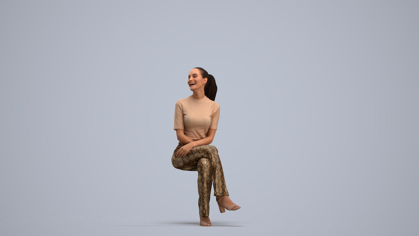 photogrammetry 3D woman casual sitting, realistic human model archviz FBX, standing pose render