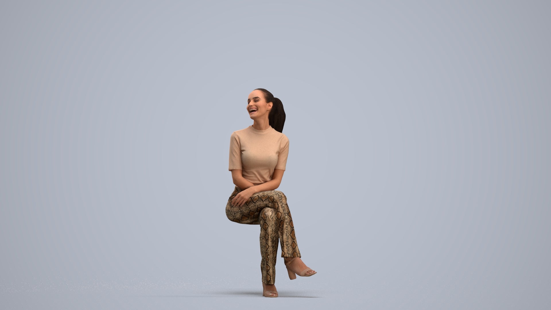 photogrammetry 3D woman casual sitting, realistic human model archviz FBX, standing pose render