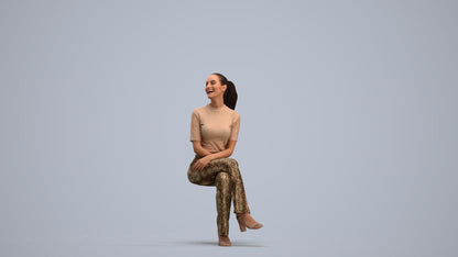 photogrammetry 3D woman casual sitting, realistic human model archviz FBX, standing pose render