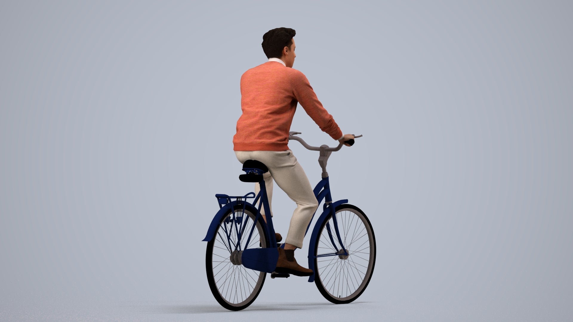3D human model man casual cycling, photogrammetry scanned person for archviz, side view render