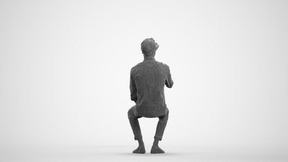 scanned 3D man casual sitting, photogrammetry people for Enscape and V-Ray, wireframe front view
