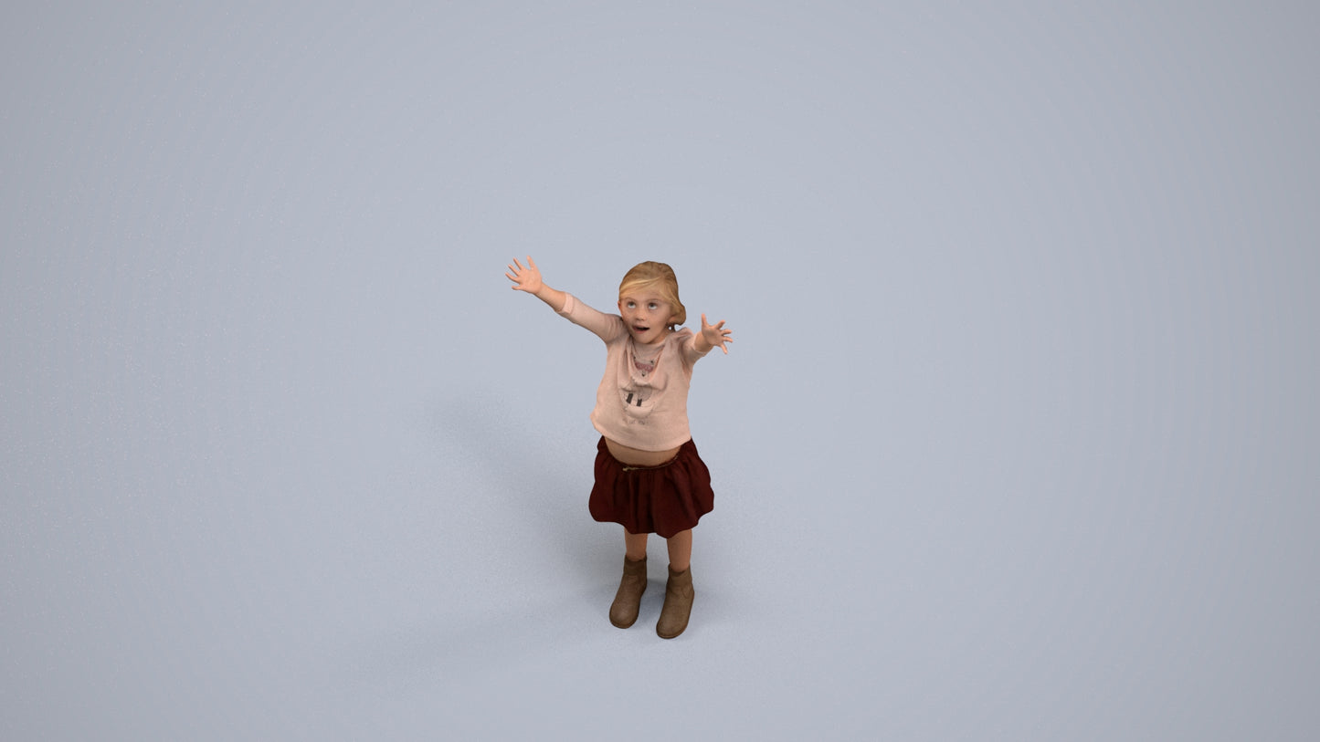 3D scanned girl kids casual, photorealistic archviz people for Enscape and SketchUp, back view render