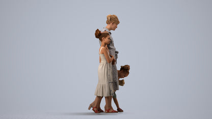 3D human model girl casual kids, photogrammetry scanned person for archviz, side view render