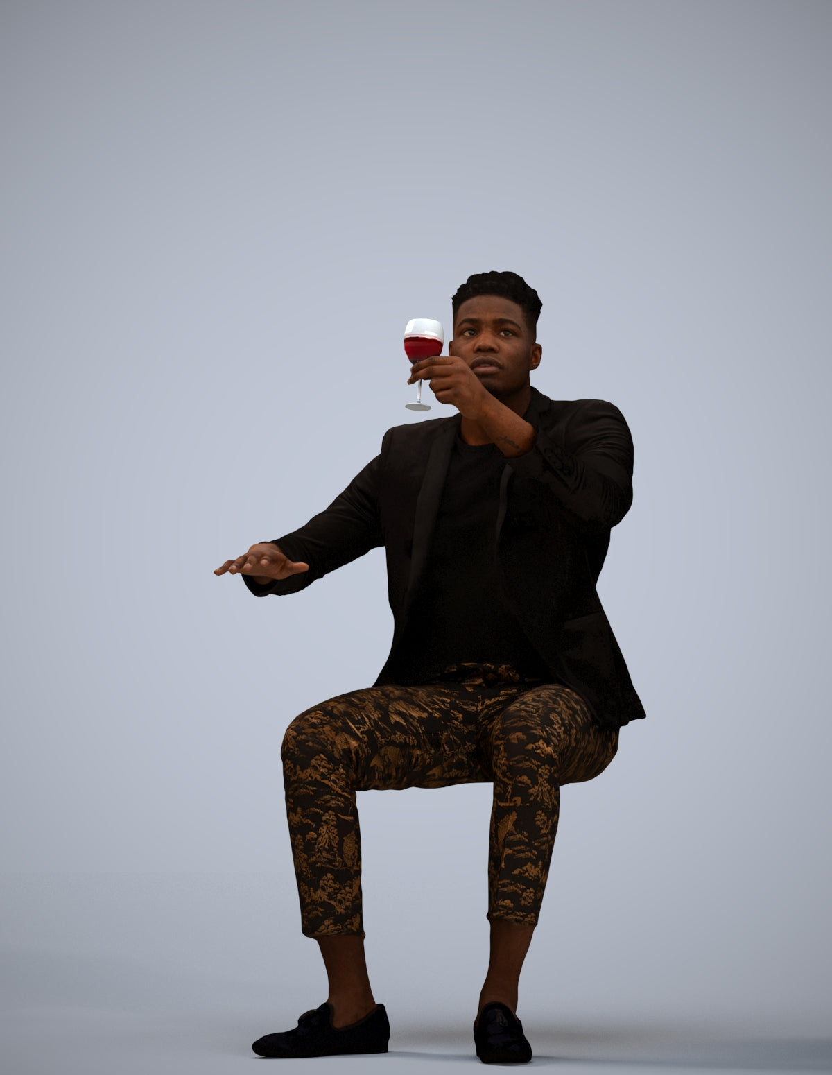 3D scanned man sitting formal, photorealistic archviz people for Enscape and SketchUp