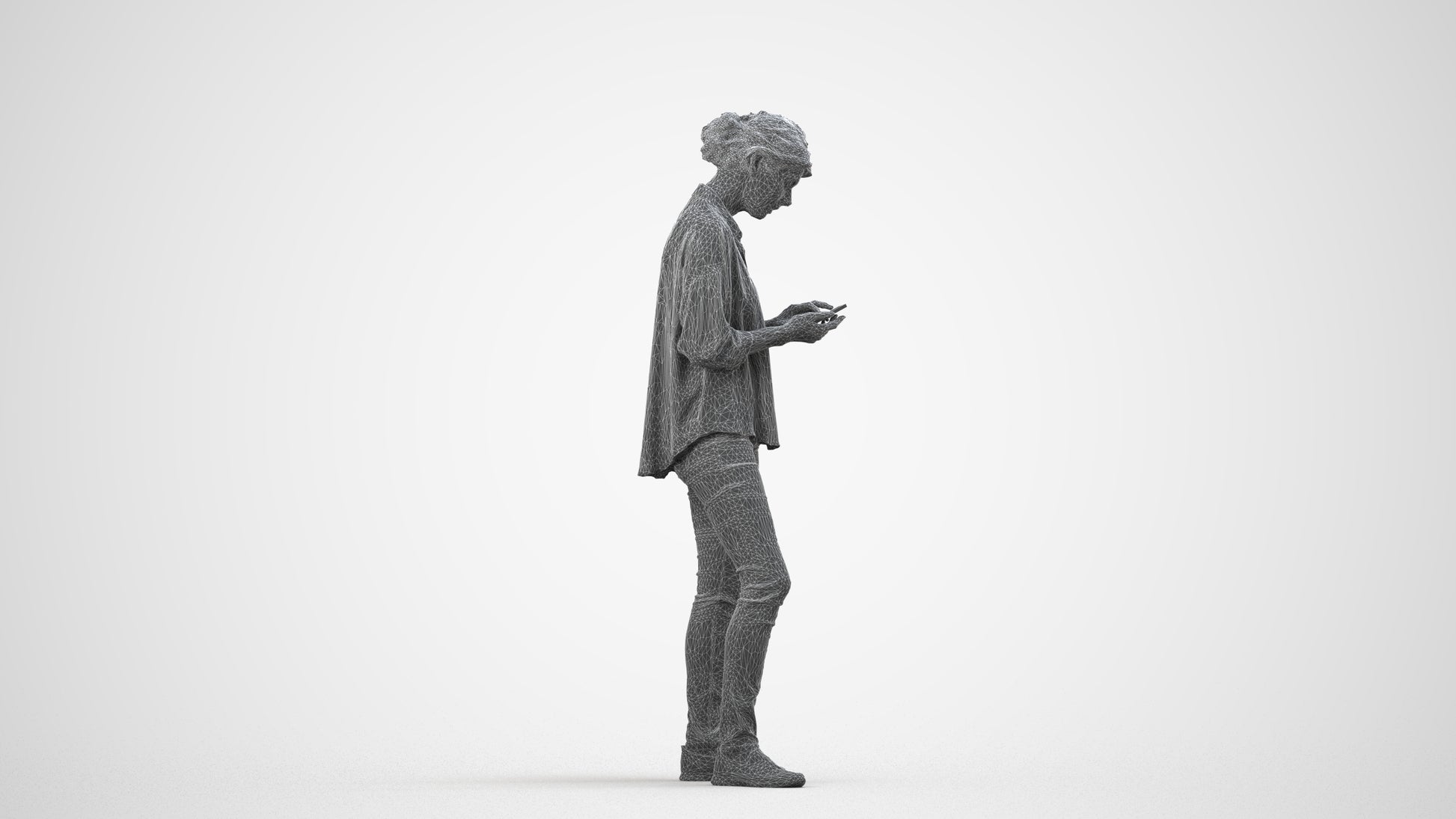 realistic 3D people woman casual standing, render-ready for V-Ray and Corona, FBX OBJ, wireframe side view